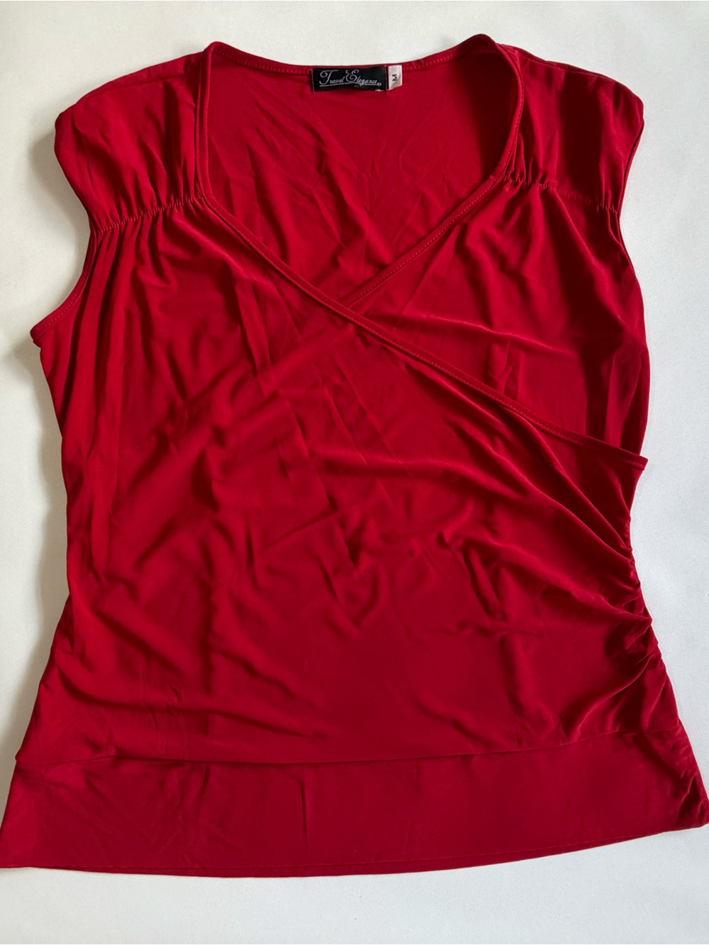 Travel Elegance Red Wrap Front Ruched Top Size M